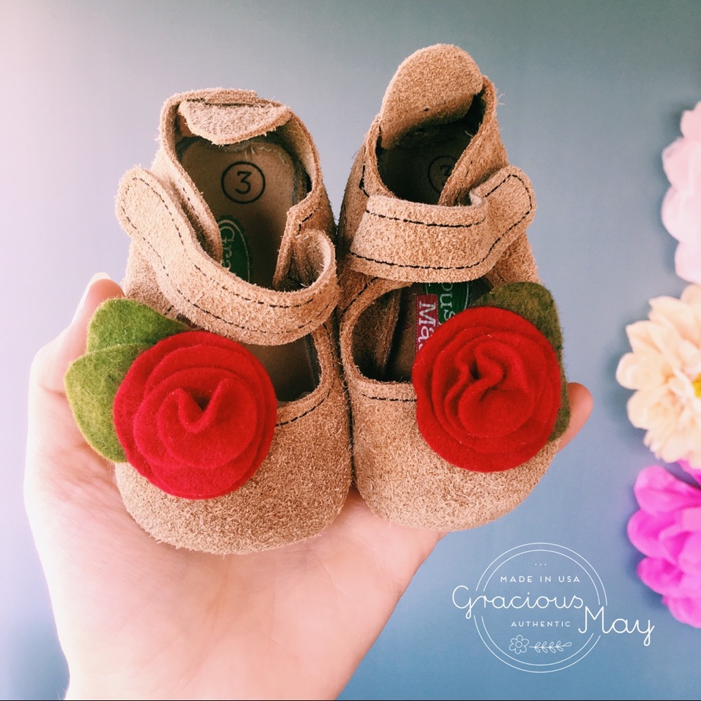 🌟Gracious May Baby Shoes Brown Red Suede Booties